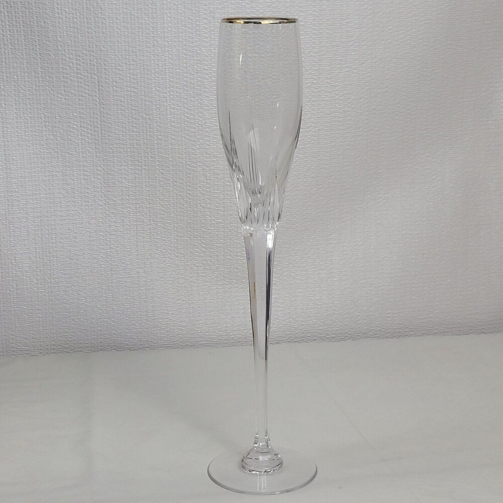 Artic Lights Crystal Gold Trim Tall Footed Champagne Flute Glass 13 Inches